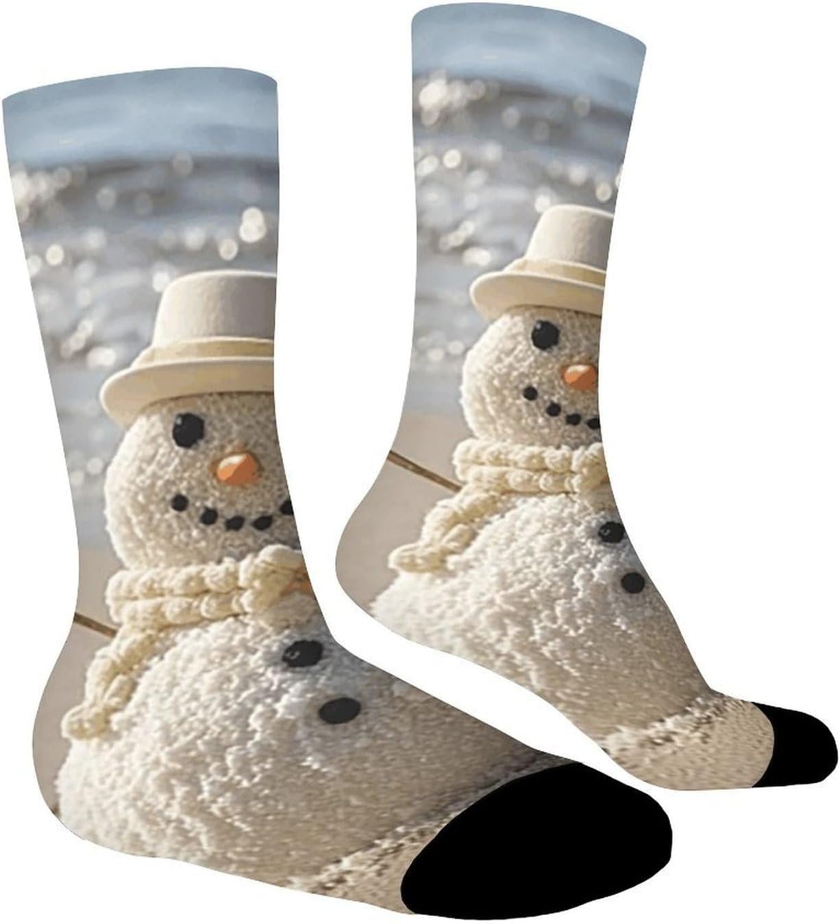 Moisture Wicking Socks, Breathable, Lightweight Crew Sock, Casual | Sand Snowman On Beach Work Socks for Women Men, Elastic Soft Boot Socks for Travel, Seamless