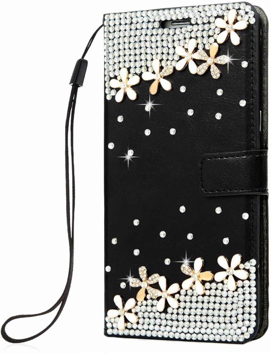 Glitter Case Luxury Case for Tecno Pova 7 Neo Wallet PU Leather Case Cover Floral Bling Sparkly Diamonds Flowers Folio Stand Wallet Flip with Card Slots Cute Magnetic Wallet Case