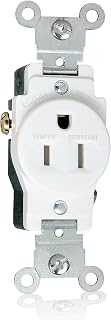 Faith 15A/125V Commercial-Grade 3-Prong Tamper-Resistant Single Receptacle Outlet White TR115R-WH, Commercial-Grade Electrical Outlet, 2-Pole Power Outlet, 15-Amp Outlet with Side Wiring Installation