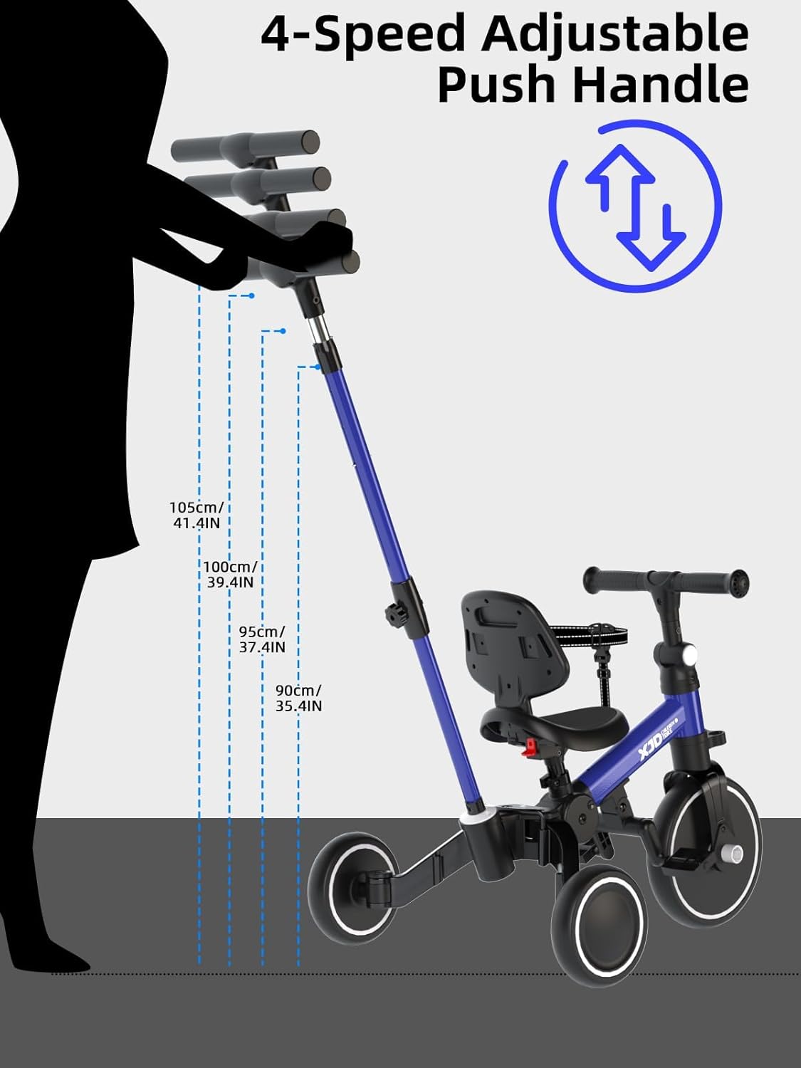 4-speed adjustable push handle height for parental control