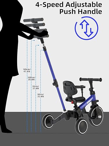 Miniatura 9 de XJD Bicicleta para niños pequeños, triciclo plegable 6 en 1 para niños de 1 a 4 años con mango de control parental, bicicleta de equilibrio con