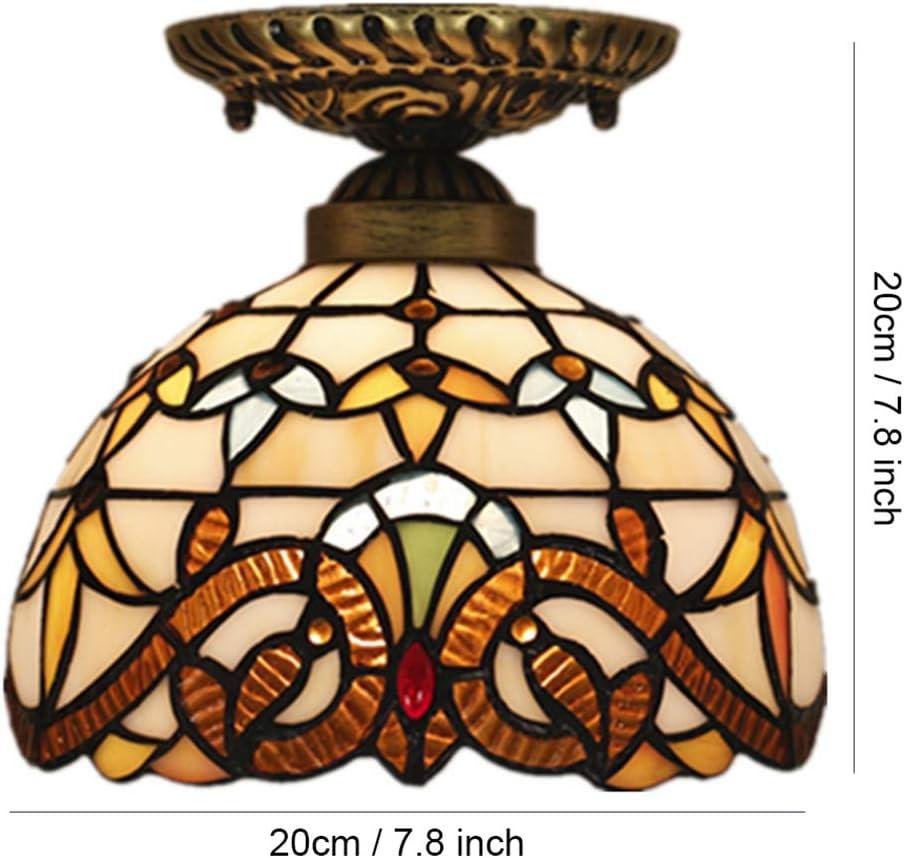 GDLight European Retro Baroque Ceiling Lamp Tiffany Style Stained Glass Lamp Shade Lighting Fixture for Bar Restaurant Aisle Corridor Balcony Porch, 8 Inch