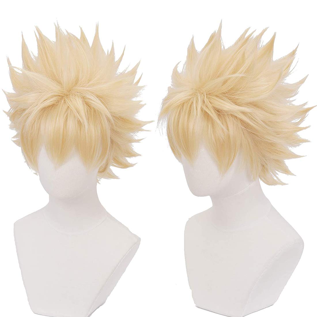 JoneTing Blonde Cosplay Wig【+Wig Cap】 Blonde Spiky Wig Short Straight Wig for Cosplay Blonde Synthetic Hair for Halloween Peluca Rubia for Cosplay Party Costume Chrismas Party