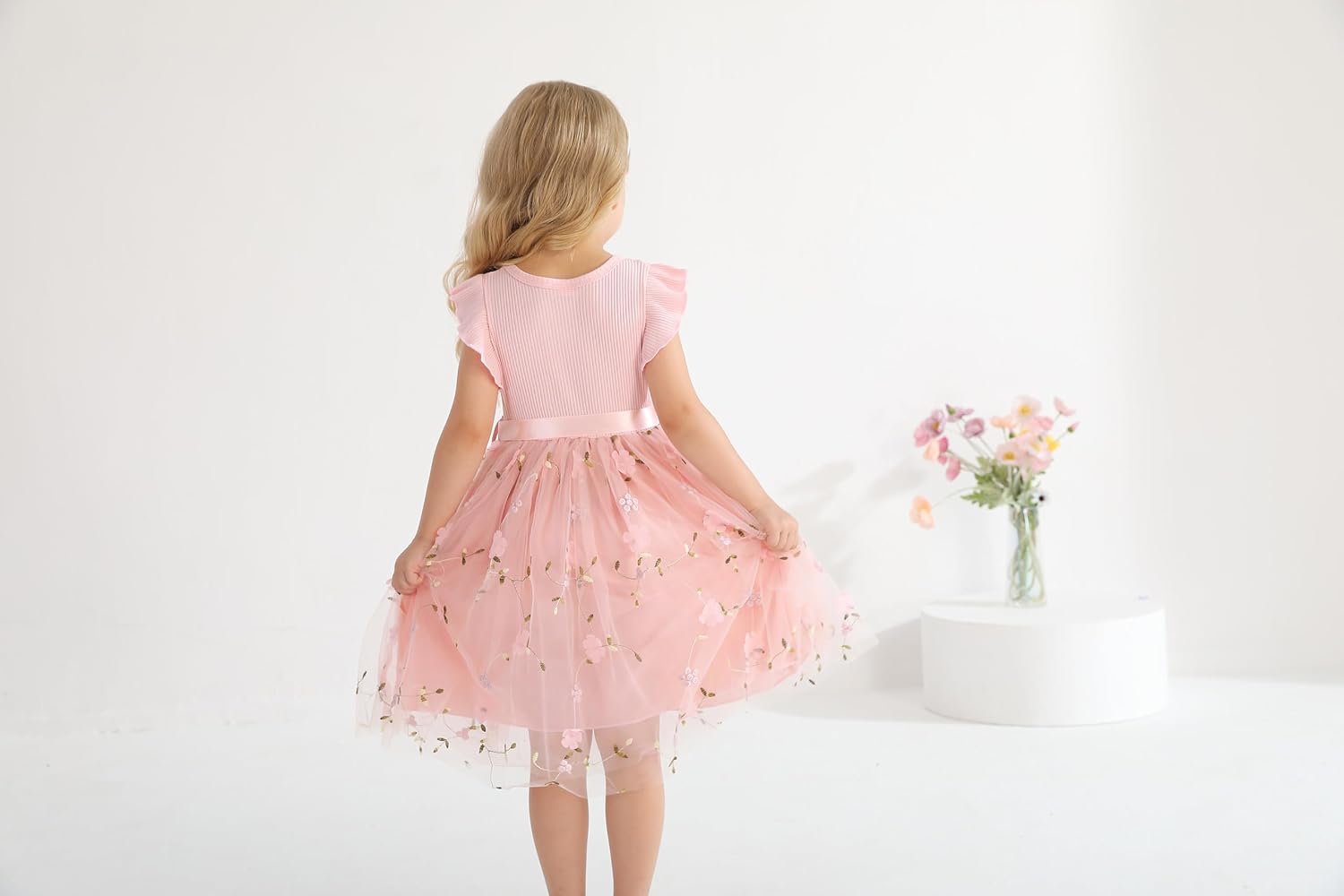 Sinhoon Toddler Girl Tulle Dress Summer Ruffle Sleeveless Baby Girl Fashion Casual Dresses 1-6Y