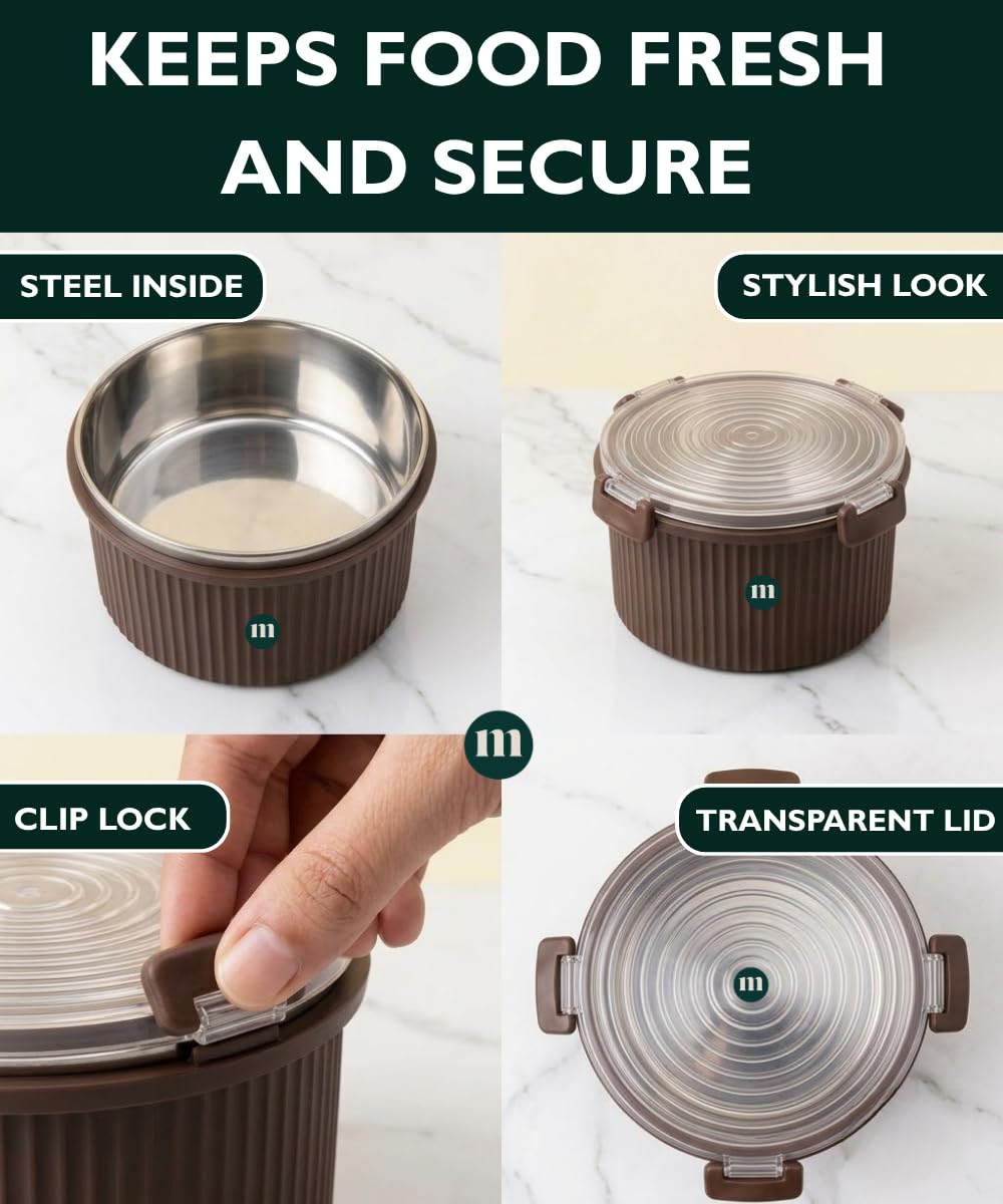 Maru Steel Tiffin Set - Leakproof Lunch Boxes -4 Maru Steel Tiffin Set - Leakproof Lunch Boxes -4