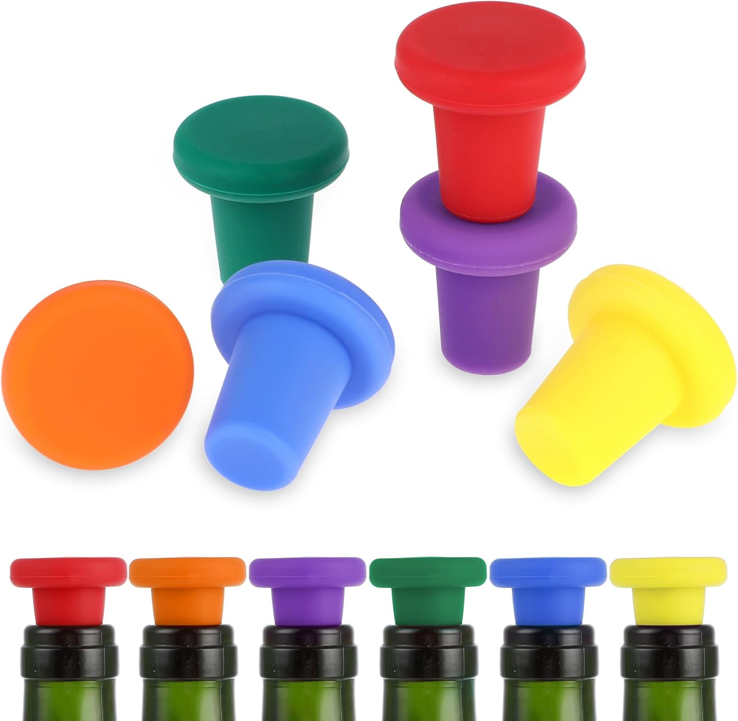 6 Pcs Silicone Wine Stopper for Wine Bottles, Reusable