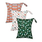 ALVABABY 3pcs Cloth Diaper Wet Dry Bags Waterproof Reusable with Two Zippered Pockets Travel Beach Pool Daycare Soiled Baby Items Yoga Gym Bag for Swimsuits or Wet Clothes 3L-ZM34