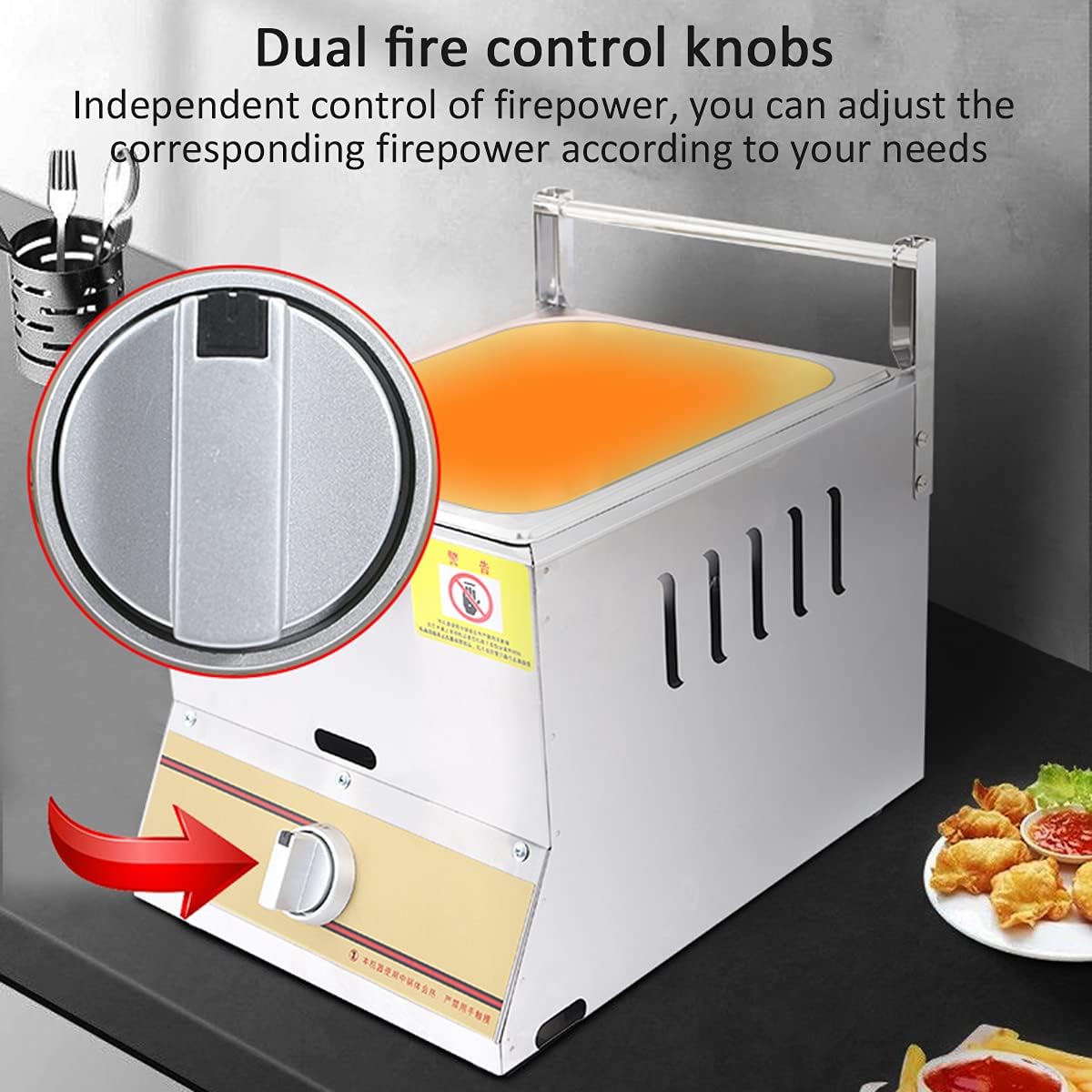 Single/Double Cylinder Commercial Gas Fryer Gas Fryer Tank Stainless Steel Chicken Chips Fryer with Basket and Cover for Commercial Restaurant Home Kitchen