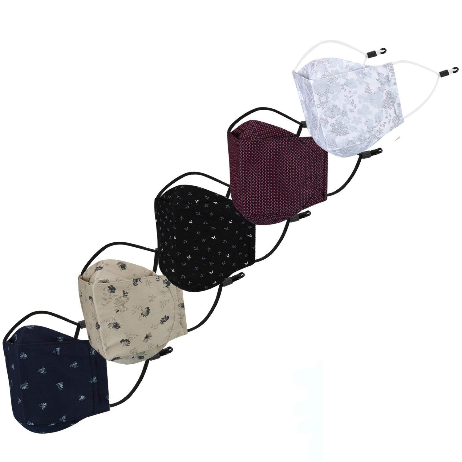 Cenwell Cotton Reuseable Face Mask (Multicolour, Without Valve, Pack of 5) for Men & Women