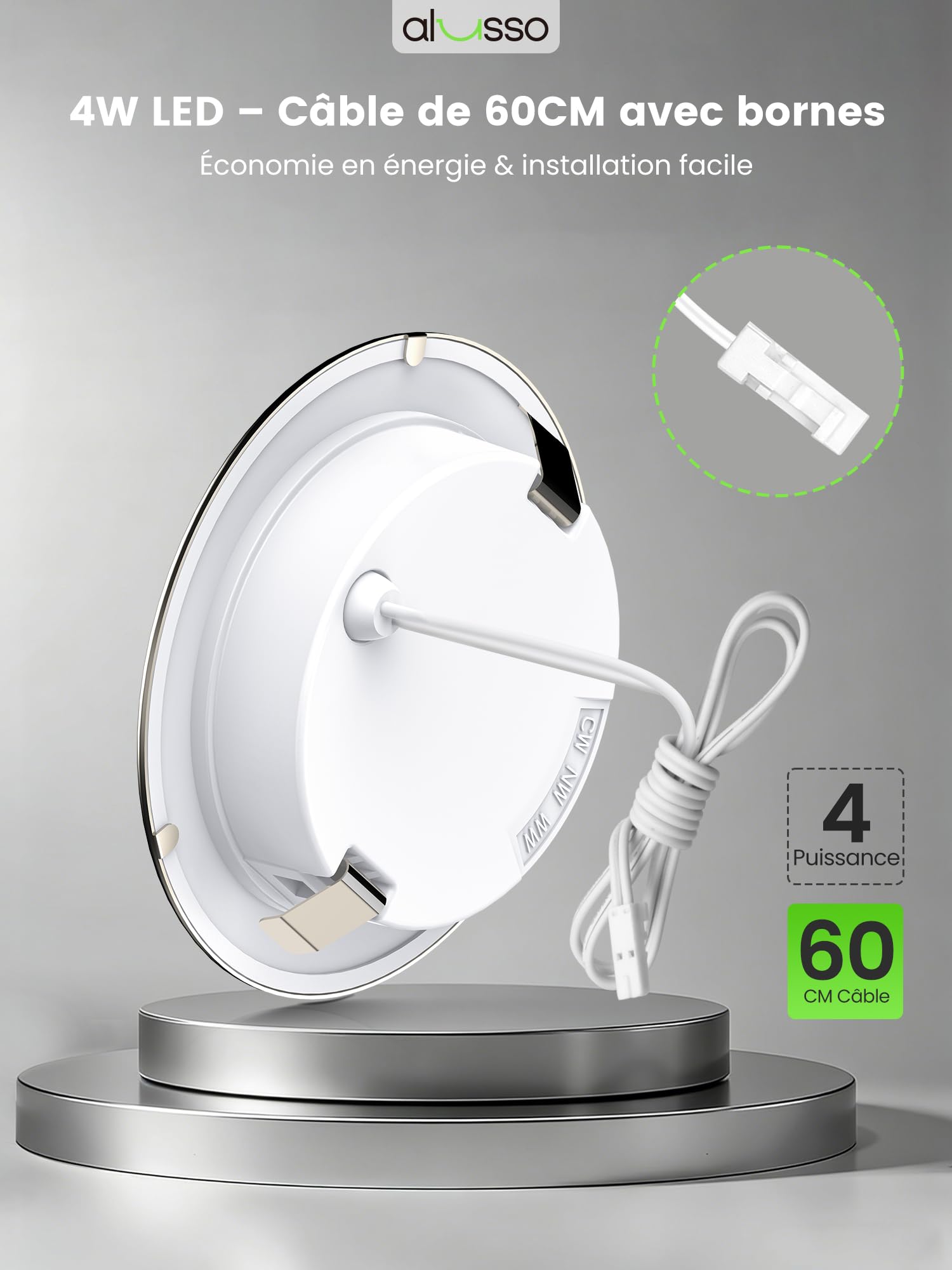 ALUSSO Lot de 6 spots LED encastrables 12V pour meubles cuisine salle de bain caravane et camping-car - Puissance de 4W, équivalent à 40W incandescence - Disponible en 3000K, 4000K, 6000K, Nickel