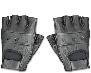 Raider BCS-500-M Leather Fingerless Men's Motorcycle Premium Driving Gloves (Black, Medium)