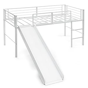 GOPLUS Cama infantil, litera con escalera y tobogán extraíble, 198 x 96 x 109 cm, carga máxima 150 kg, valla de seguridad, espacio de almacenamiento amplio bajo cama (blanco)