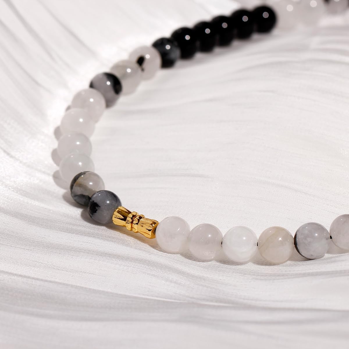 Black Obsidian/Rutilated Quartz Beaded Crystal Chokers Necklaces for Women and Men Energy Power Healing Crystals Unisex Jewelry Strand Necklace 18"