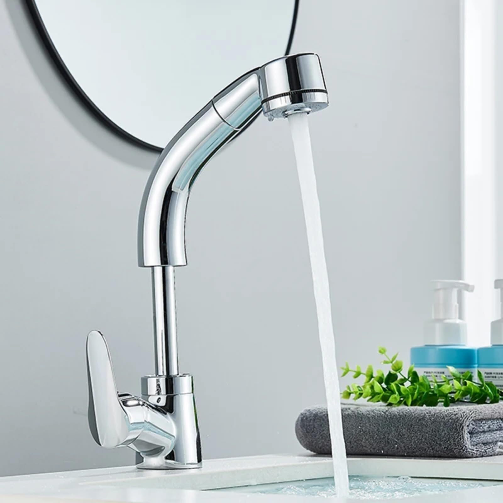 Robinet de bassin noir mat avec douchette extractible pour salle de bain