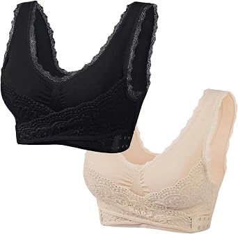 2 Pack Kendally Bra, Front Cross Side Buckle Wireless Push Up Lace Bras, Seamless Tourmaline Shaping Wireless Bralette