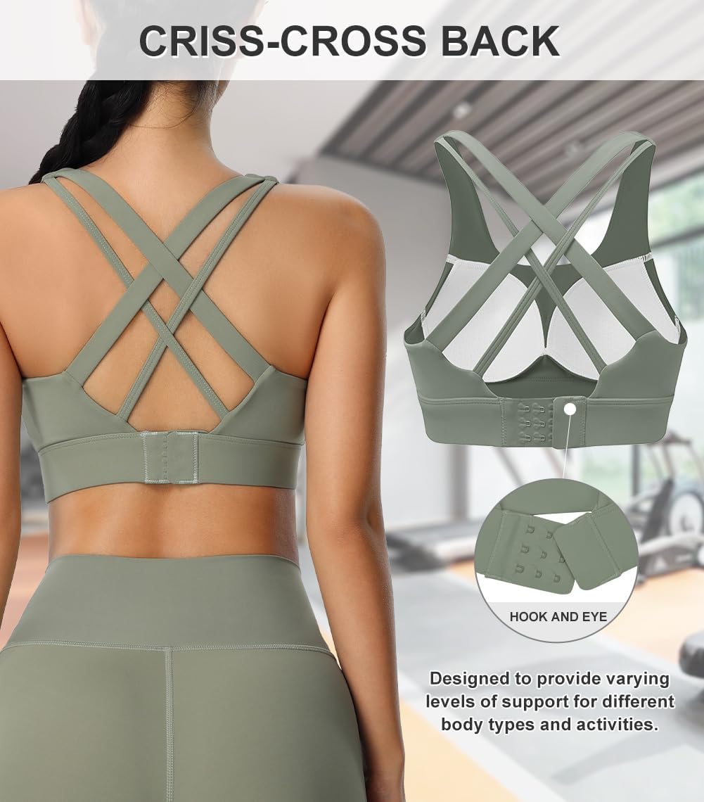 High Impact Sports Bra for Women - Criss-Cross Back, Molded Cups, Hook and Eye Closure - High Support Running Bra - Image 5