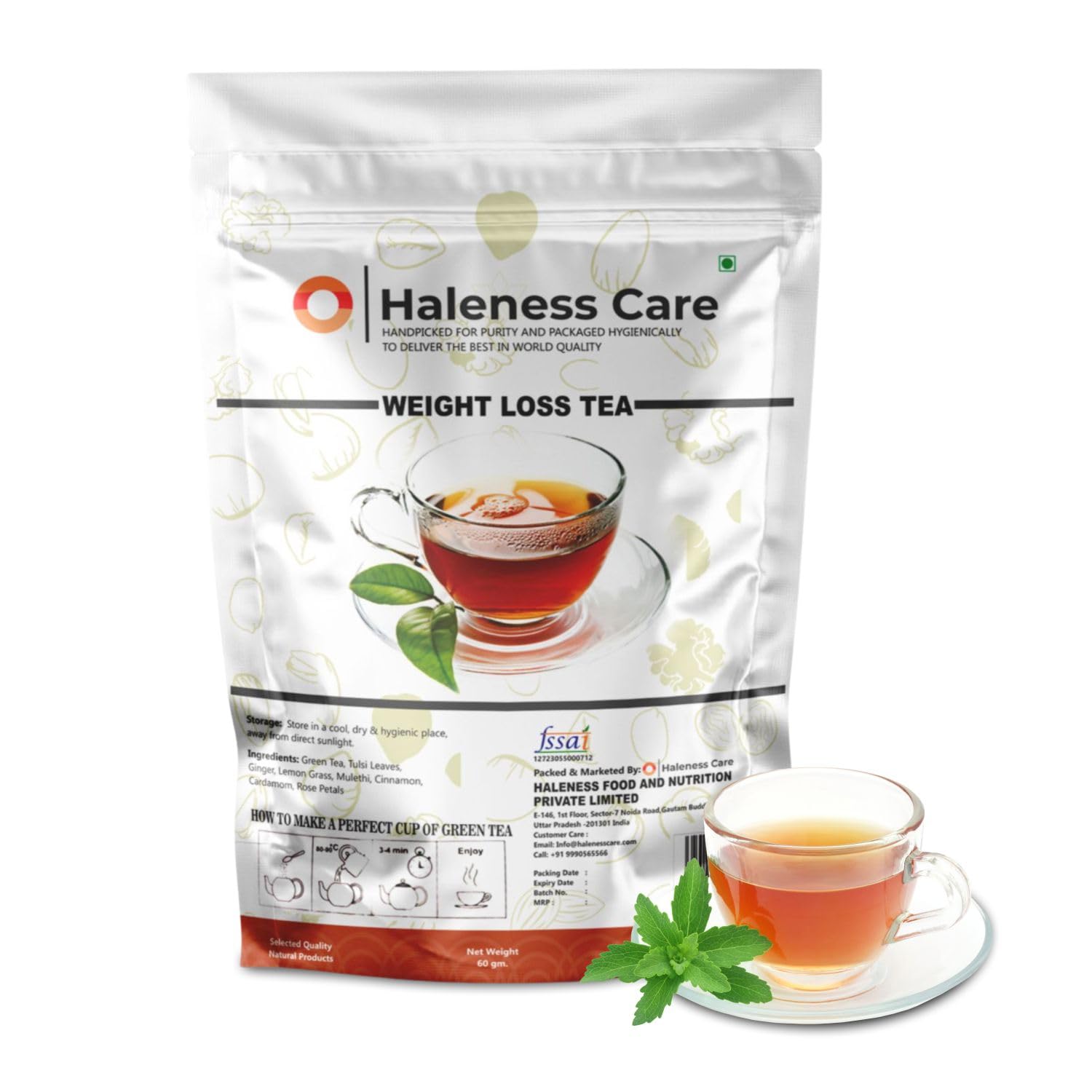 Haleness Care Weight Loss Tea with FREE Diet Plan | 100% Natural Herbal Green Tea Blend | Boosts Metabolism, Aids Fat Loss & Improves Digestion | Pack of 1 (20 Cups)