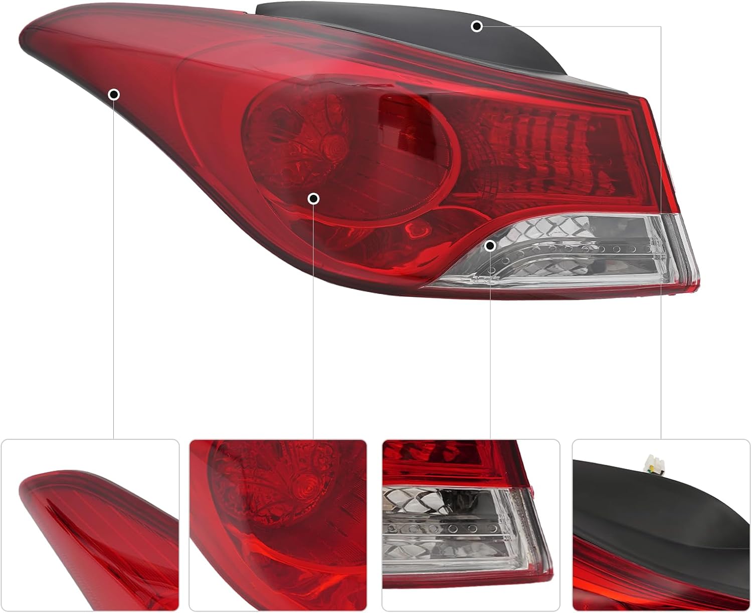 Halogen Tail Light Assembly for Hyundai Elantra 2011 2012 2013 Left Driver Side Rear Outer Tail Light Replacement w/Wiring Harness Black Housing 924013Y000 HY2804119 (Left Driver Side)