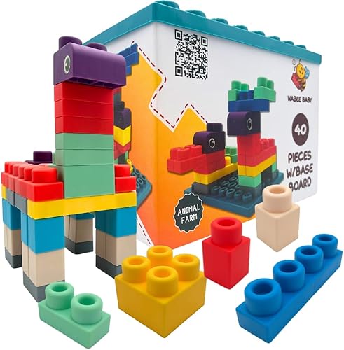 Miniatura 2 de Bloques grandes y suaves para niños de 1 a 3, 40 piezas con zócalo para construir apilar juegos y folletos - Gran regalo, juguetes para edades de 2