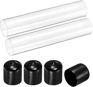 uxcell 2Pcs Clear Rigid Acrylic Pipe, 41mm(1.61") ID x 45mm(1.77") OD 10" Round Polycarbonate Tube Plastic Tubing with Rubber Caps for Plumbing, Lighting, Aquarium, DIY Projects