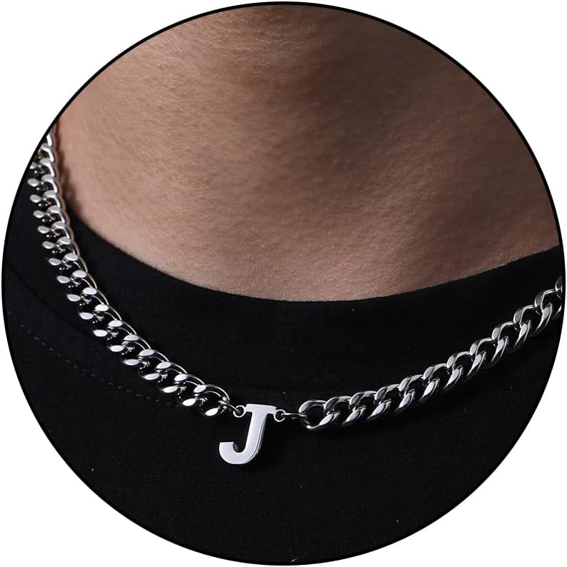 DuoDiner Easter Basket Stuffers -Initial A-Z Cuban Link Chain Necklaces for Men Boys Letter Pendant Stainless Steel 6.5mm 18+2 Inches,Jewelry Gifts