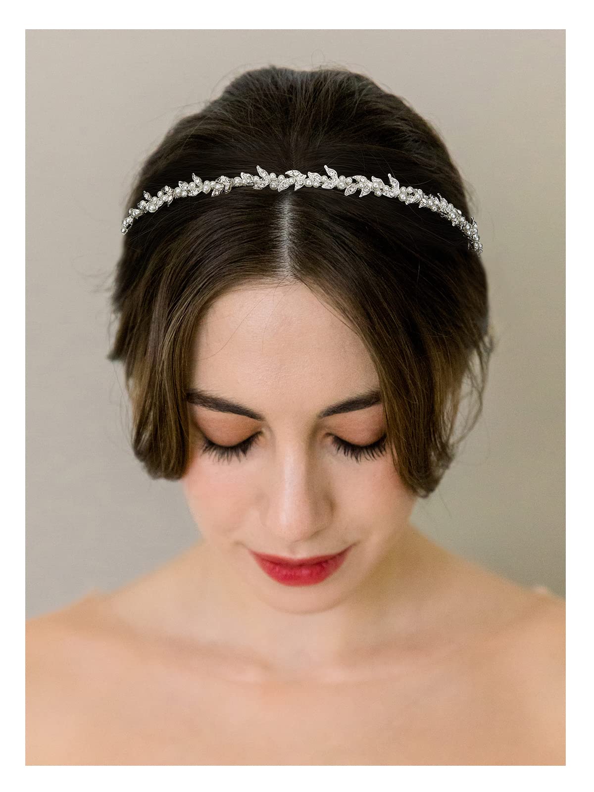 SWEETV Rhinestone Bridal Headband Silver Crystal Tiara for Women Pearl Wedding Headpieces for Bride Hair Accessories for Prom Birthday Party
