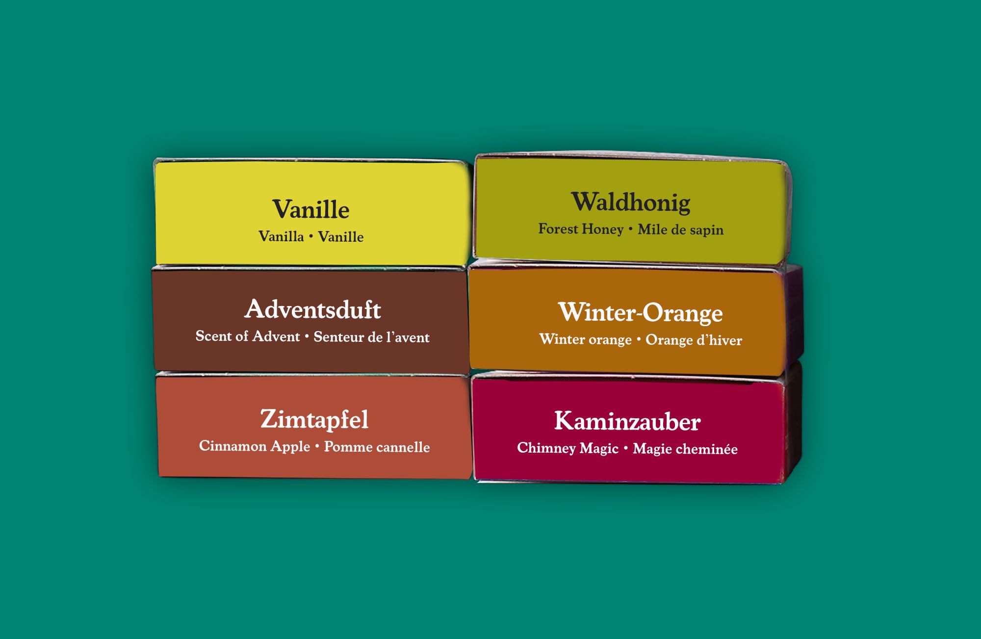 Crottendorfer Räucherkerzen Weihnachts-5er Set – Kaminzauber, Zimtapfel, Winterorange, Adventsduft & Vanille | 120 Stück Größe M | Made In Germany