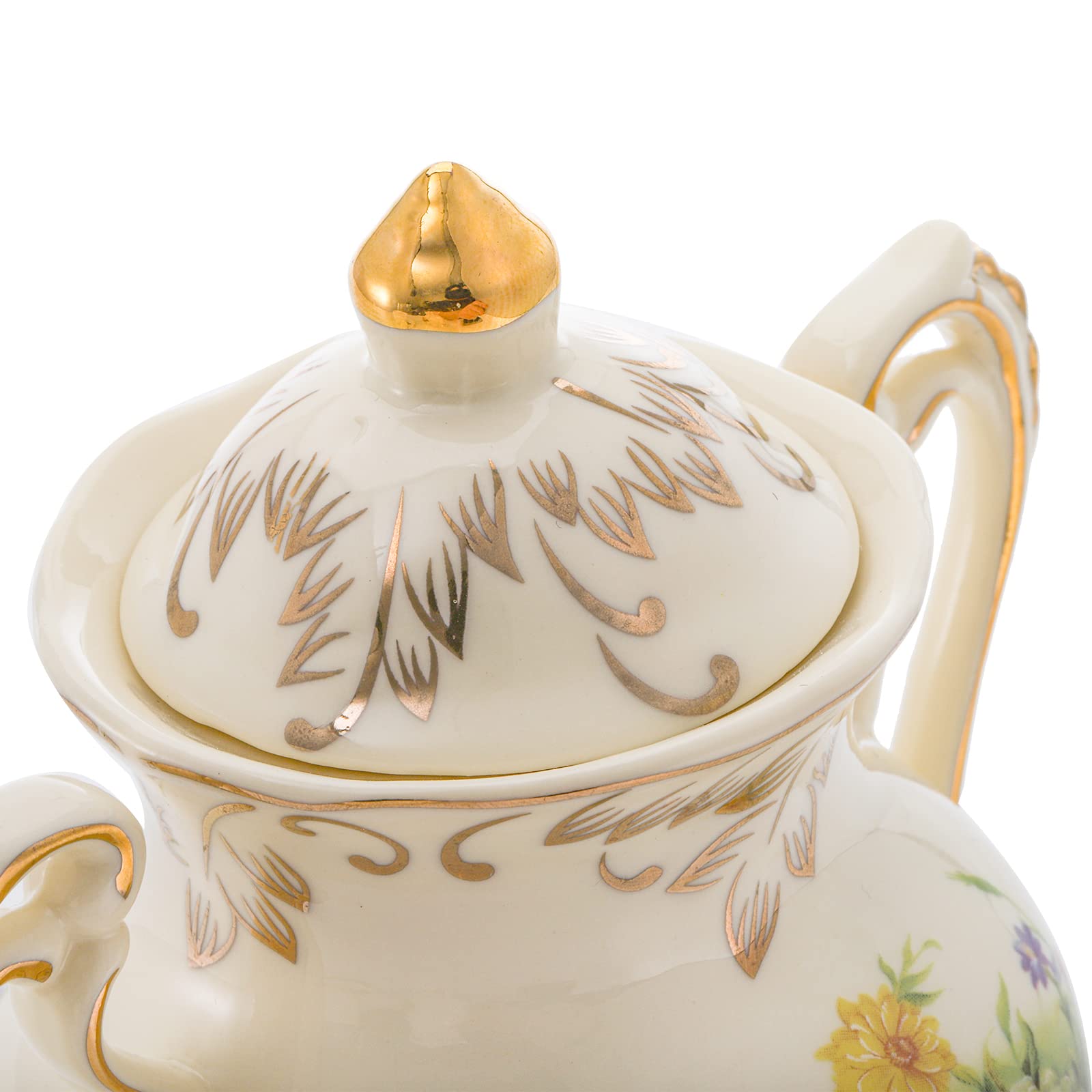 Foraineam Juego de azúcar y crema, porcelana marfil para servir café, diseño de arbustos florecientes con hojas doradas y borde de crema jarra y azucarero con tapa