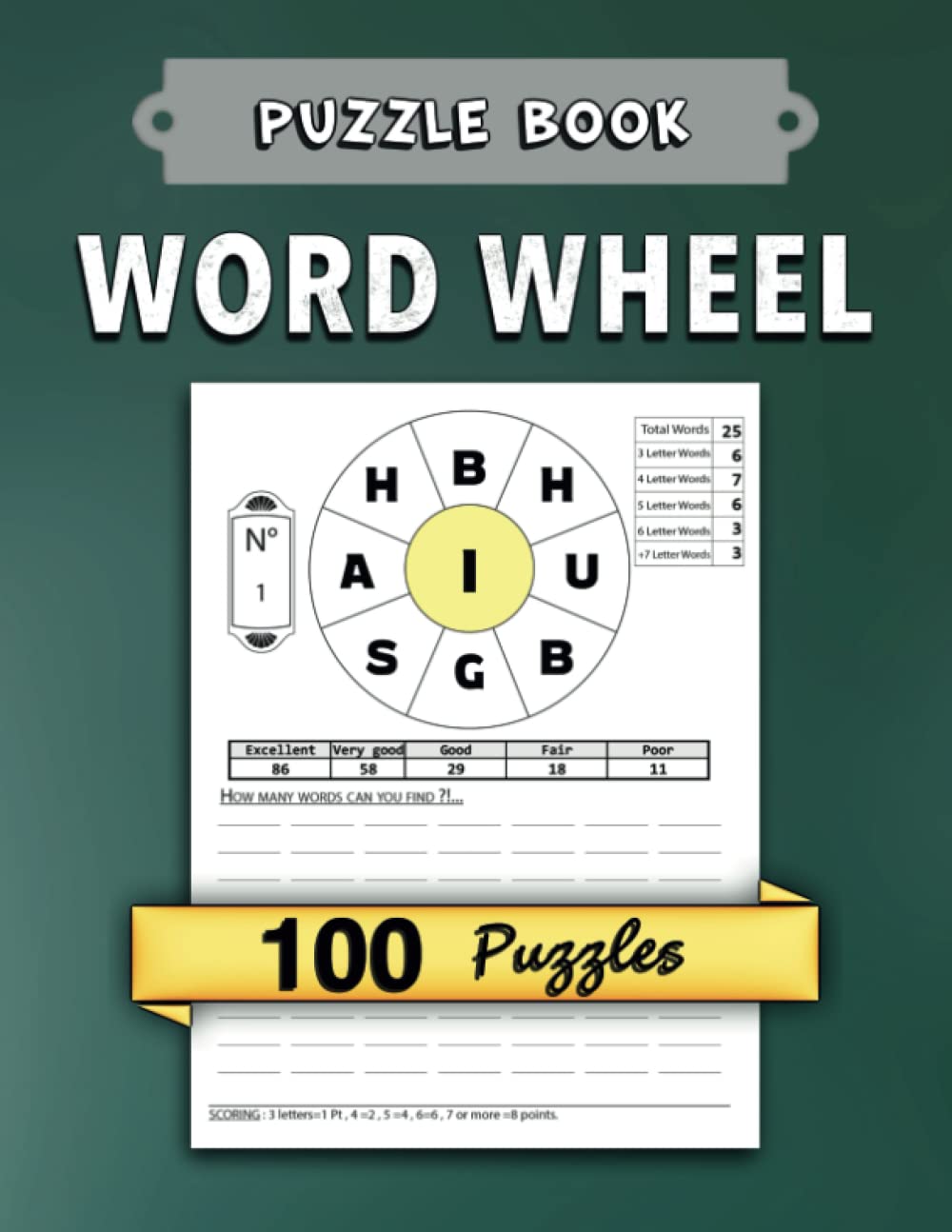 Word Wheel Puzzle Book VOL.1: 100 Puzzles, The game of spelling words Letter Size, Exercises & Solving.