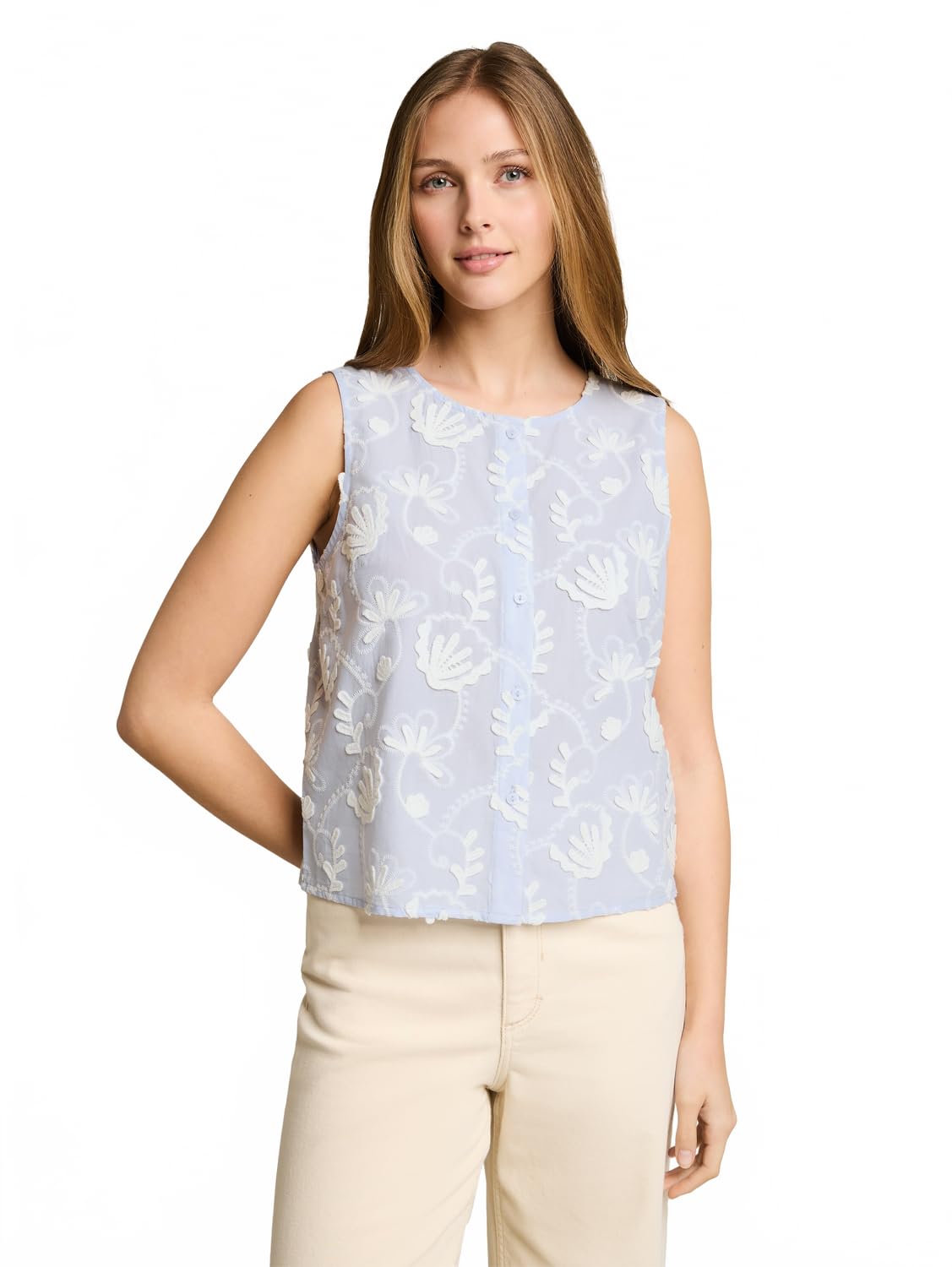 Tom Tailor Denim Damen 1052079 Blusentop mit Knopfleiste und Stickerei