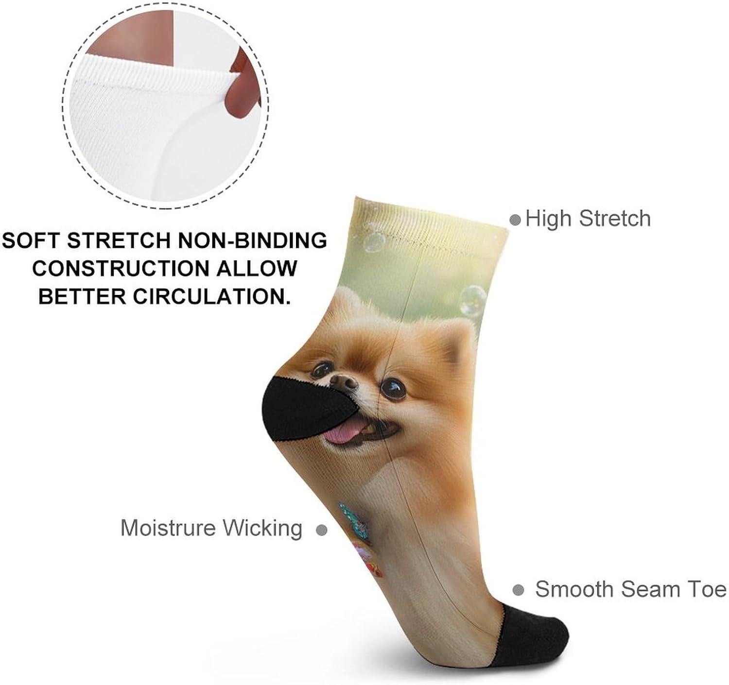 Pomeranian Dog Butterfly Knee High Socks Athletic Long Stockings Sport Casual Crew Tube Sock Boot