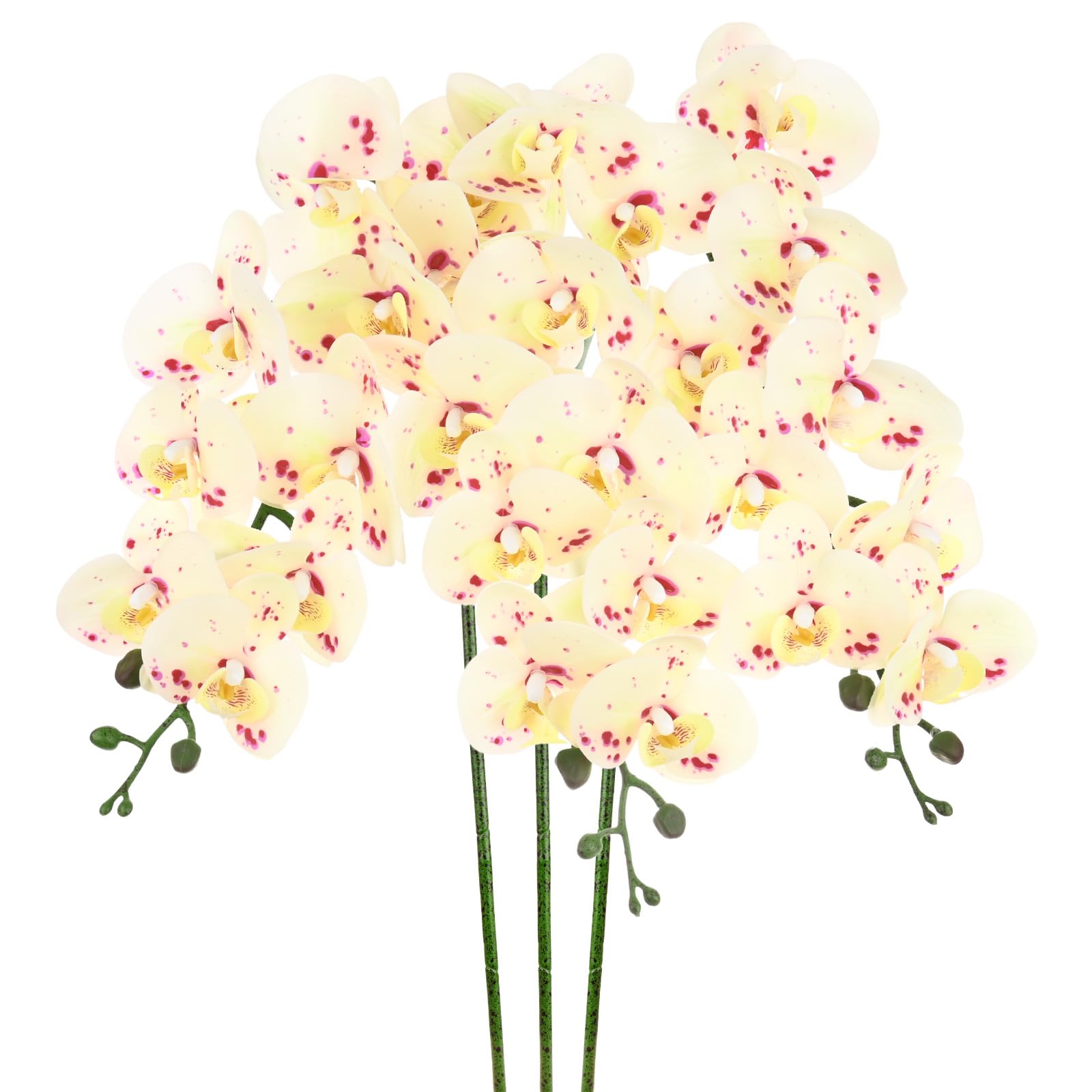 M METERXITY 3-Pack Artificial Orchid Flowers 9 Large Petals 37 Inch Faux Phalaenopsis Silk Bouquets Real Touch Spotted Yellow Green Fake Orchids for Home/Wedding/Christmas/Party/Garden Office
