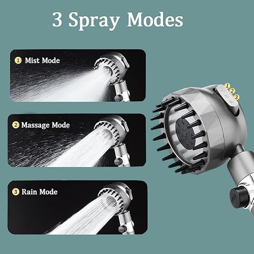 Miniatura 4 de Cabezal de ducha filtrado de alta presión, ducha de masaje multifuncional con 3 modos y botón de parada de agua, cabezal de ducha giratorio para