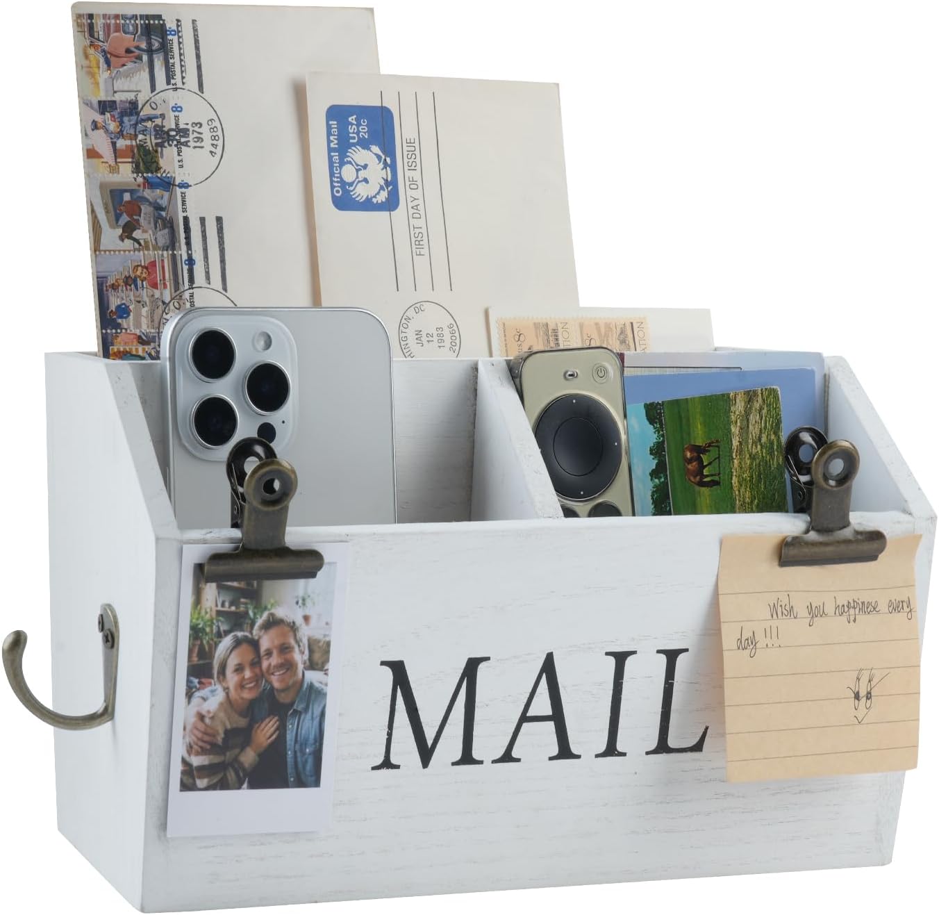 DLQuarts Solid Wood Mail Organizer Countertop or Wall Mounted, Soft White
