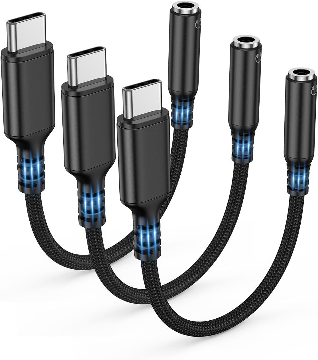 Highwings USB Type C to 3.5mm Female Headphone Jack Adapter, (3-Pack) USB C to Aux Audio Dongle Adapter Compatible with iPhone 17 Pro Max/16 Pro/16, Samsung Galaxy S25/S24/S23 Ultra, iPad Pro-Black