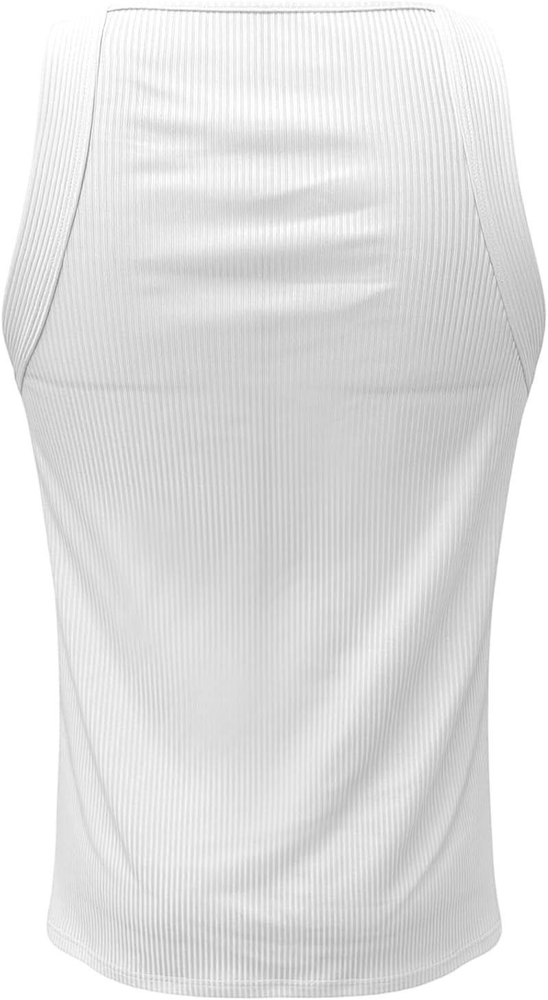 Mens Ribbed Knit Tank Tops Casual Sleeveless Slim Fit Shirts Summer Beach Workout Muscle Gym Tee