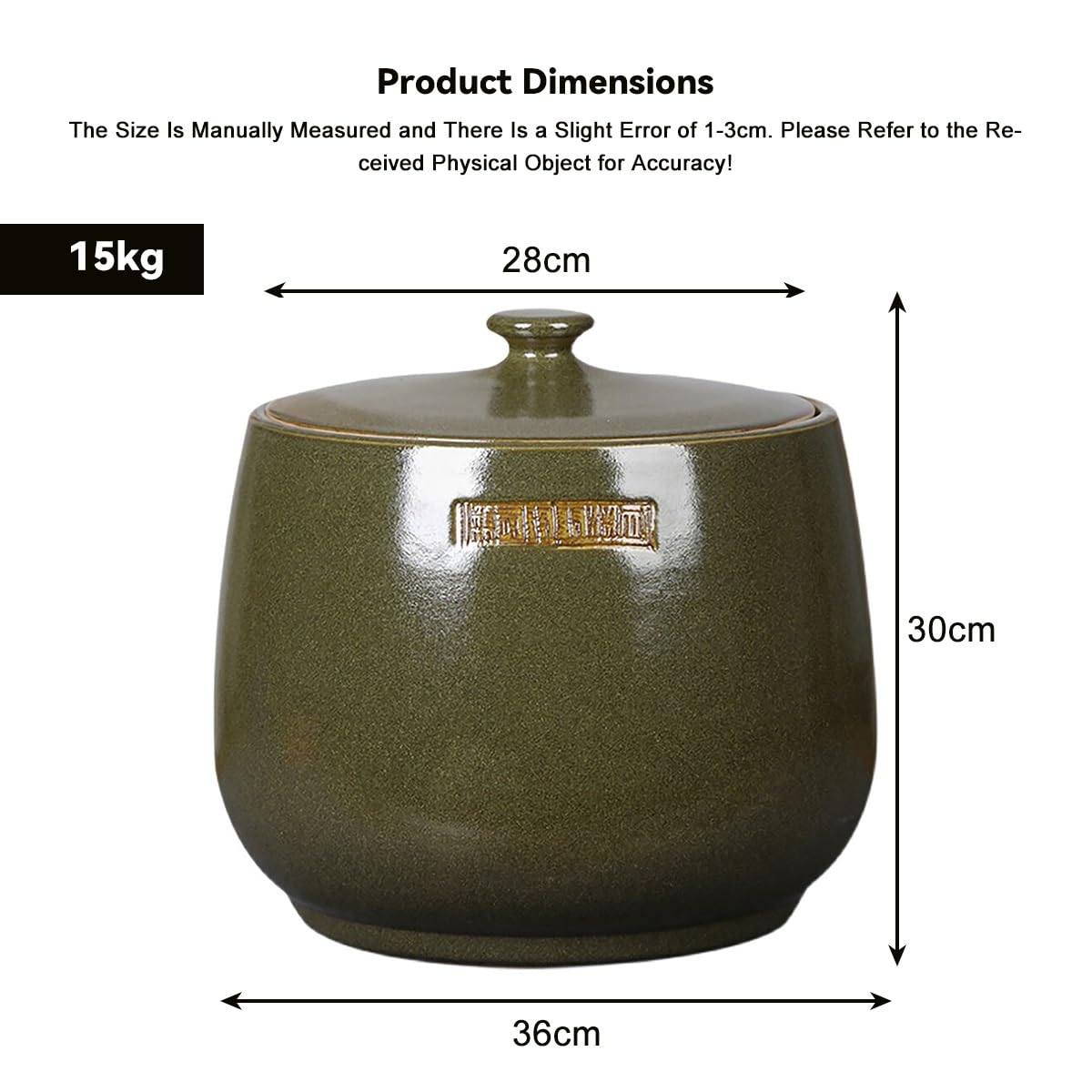 Wiaderko Na Ryż Ceramiczne Z Pokrywką Pojemnik Na Karmę Dla Psa I Kota Dozownik Do Kuchni Na Ryż, Mąkę, Żywność(15kg)