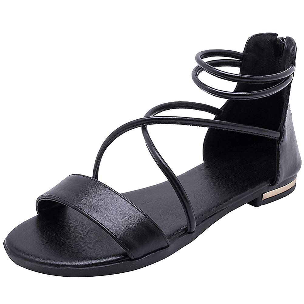 amropi Donna Incrociato Estate Open Toe Caviglia Cinghia Piatto Sandali