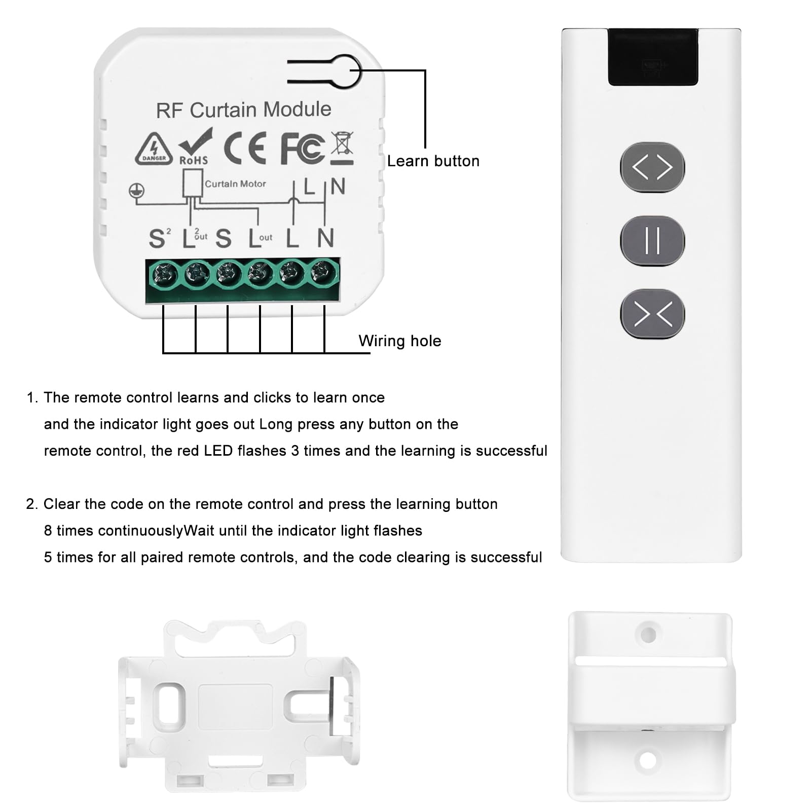 Lot de 4 télécommandes de volet roulant sans fil, interrupteur intelligent, compatible avec interrupteur sans fil 230 V, adapté pour volets, stores, persiennes, interrupteur composé de