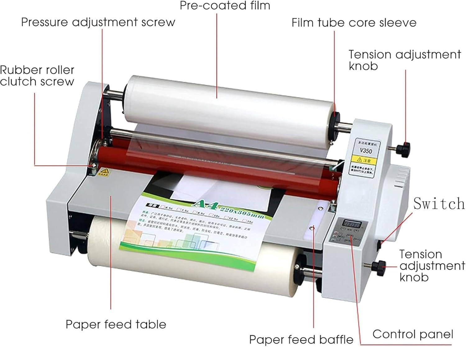 Laminator rolkowy na zimno i gorąco z wyświetlaczem cyfrowym, jednostronny i dwustronny, 4 rolki do użytku szkolnego, biurowego i komercyjnego