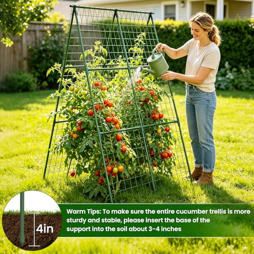 2 Pack Cucumber Trellis 32" L x 48" H, A-Frame Garden Trellis for Climbing Plants Outdoor, Vegetable Trellis for Raised Bed, Support for Squash Pea Zucchini Grape Flowers Tomato by Erinaik - Image 4