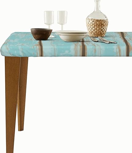 Miniatura 4 de GTEVUTS Mantel rústico de grano de madera azul viejo de 5 pies, ajustable, rectangular, con bordes elásticos retro, tela de poliéster para