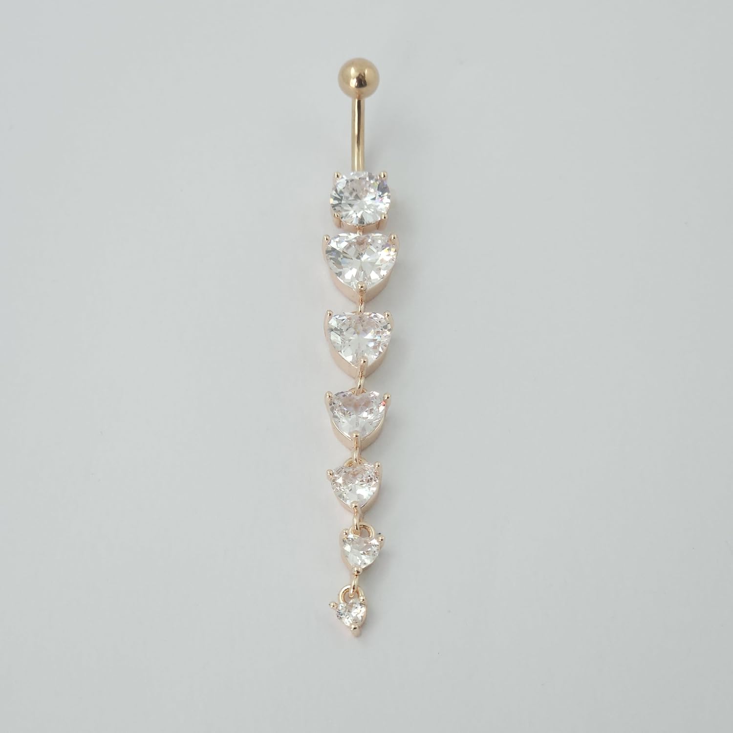 14G Long CZ Heart Dangle Belly Button Rings Sparkling Cubic Zirconia Crystal Dangling Belly Navel Ring Navel Barbell Body Piercing Jewelry for Women