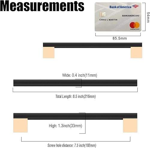 Miniatura 6 de Paquete de 6 tiradores de gabinete de 7.5 pulgadas en negro mate y dorado, manijas moleteadas para gabinetes de cocina, tiradores de cajón,