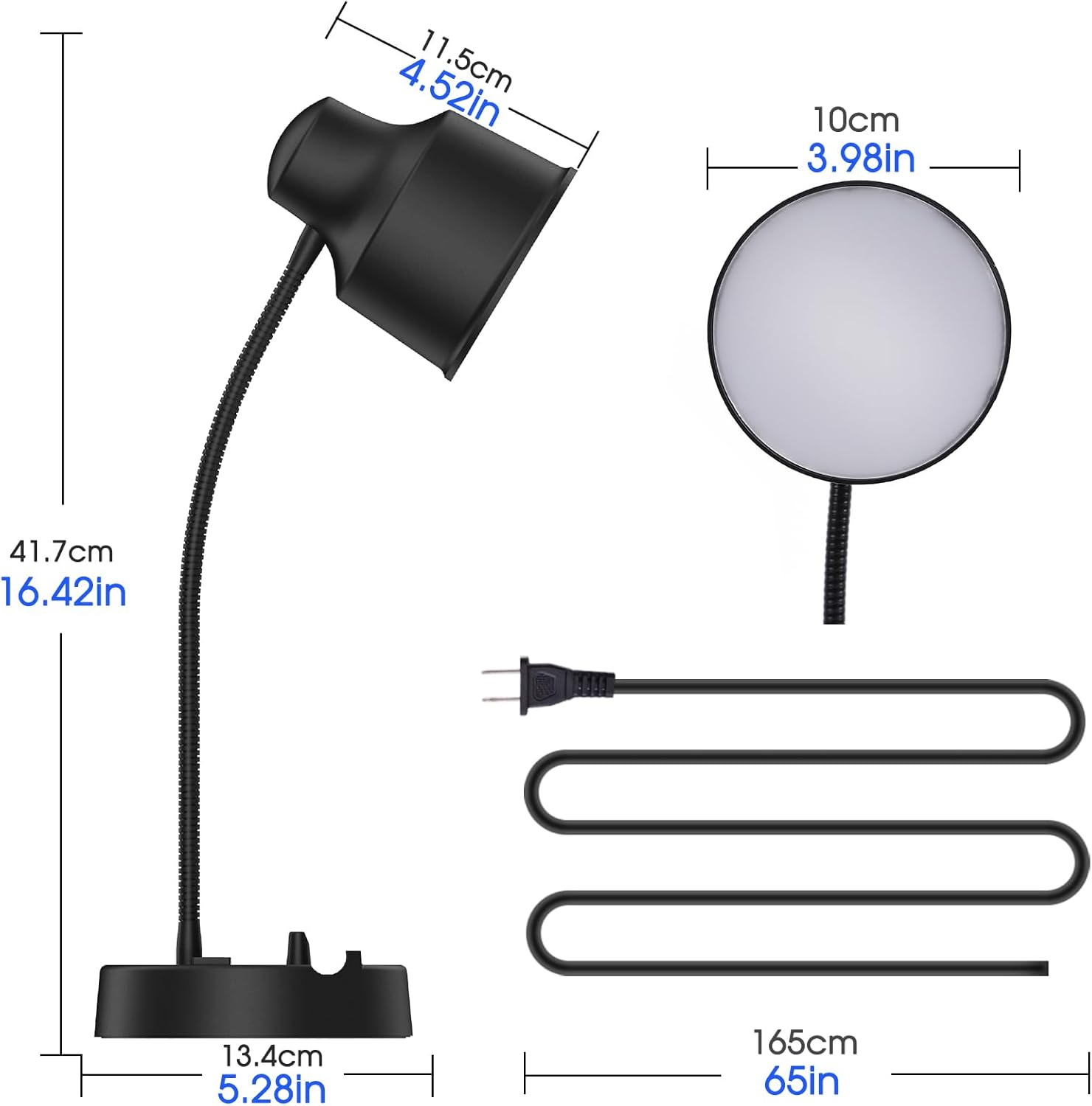 Energetic LED Desk Lamp with Phone Holder, Table Lamp with AC Outlet, Adjustable Flexible Gooseneck, 4000K, Eye-Care Reading Light for Bedroom, Study, Computer Desk, Living Room, Home Office, Black