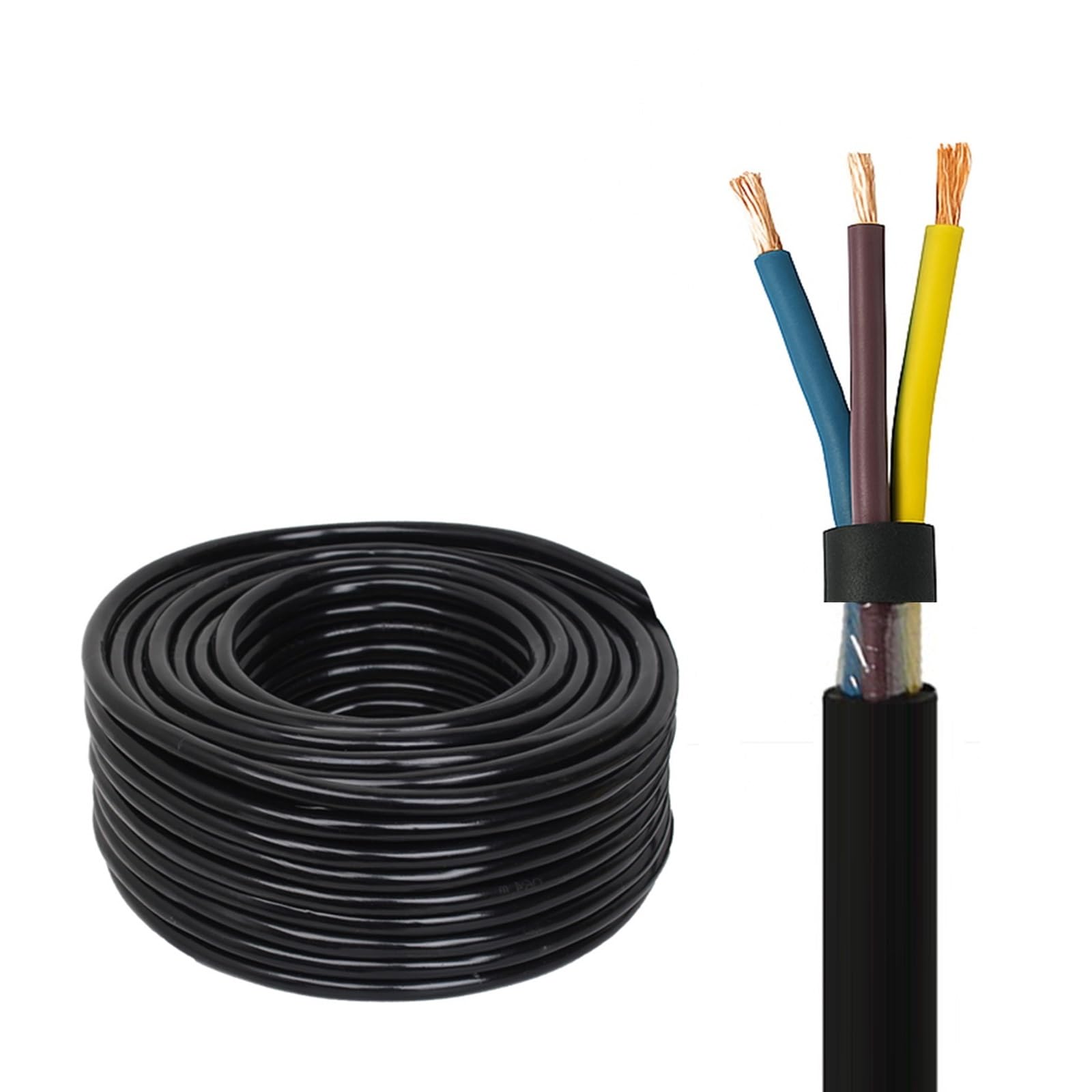 Cavo Per Pompa Sommersa JHS 3 Conduttori, 6-16 AWG, Rame Stagnato Flessibile, 32-160FT, -40°C A 70°C, Cavo Impermeabile Per Pozzi, Irrigazione, Nautica(32ft,12AWG(2.5mm2))