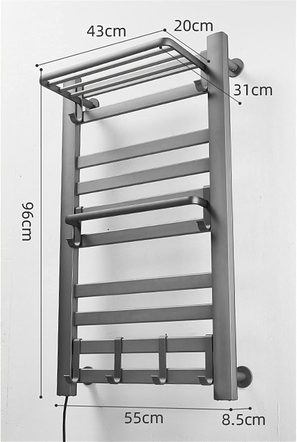 Towel Rack Electric Towel Rack Dryer Aluminum Alloy Towel Heater Electric Heated Towel Rack Wall Mount Plug-in Towel Warmers for Bathroom Easy Install