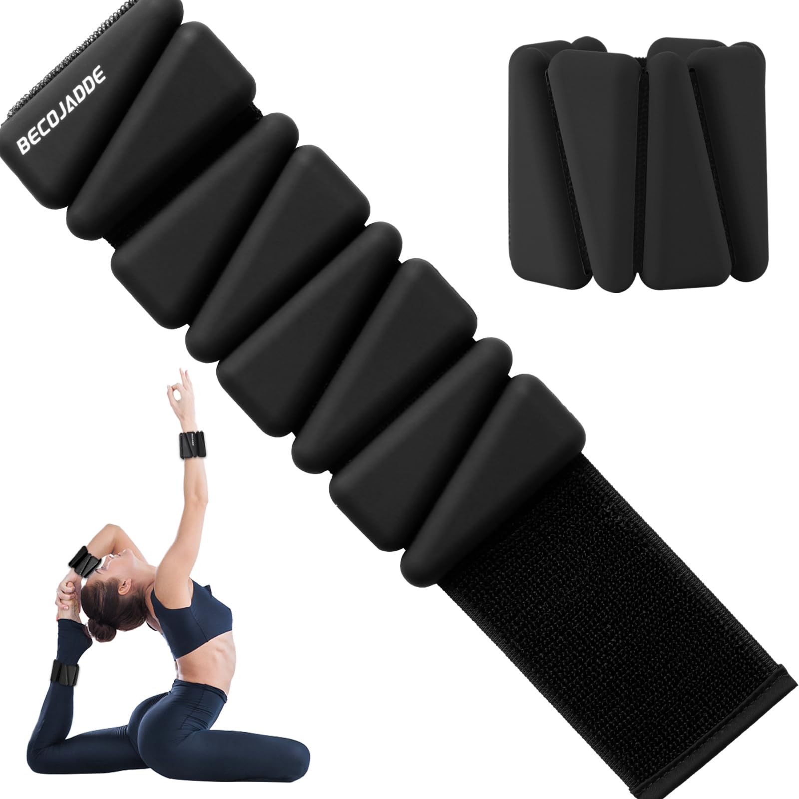 BECOJADDE Ankle Weights Set of 2 (Each 0.45kg) for Women Men Adjustable Silicone Wrist Weights Wearable Arm & Leg Weights for Home Pilates Yoga Walking Running Training, Black