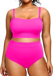Tempt Me Women Plus Size High Waisted Bikini Bandeau Two Piece Swimsuit