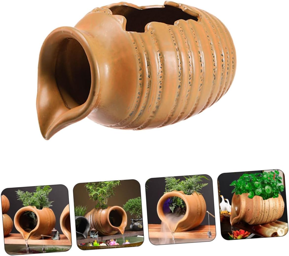 Ceramic Water Fountain Decor Outdoor Landscape Waterfall Jar for Garden Patio